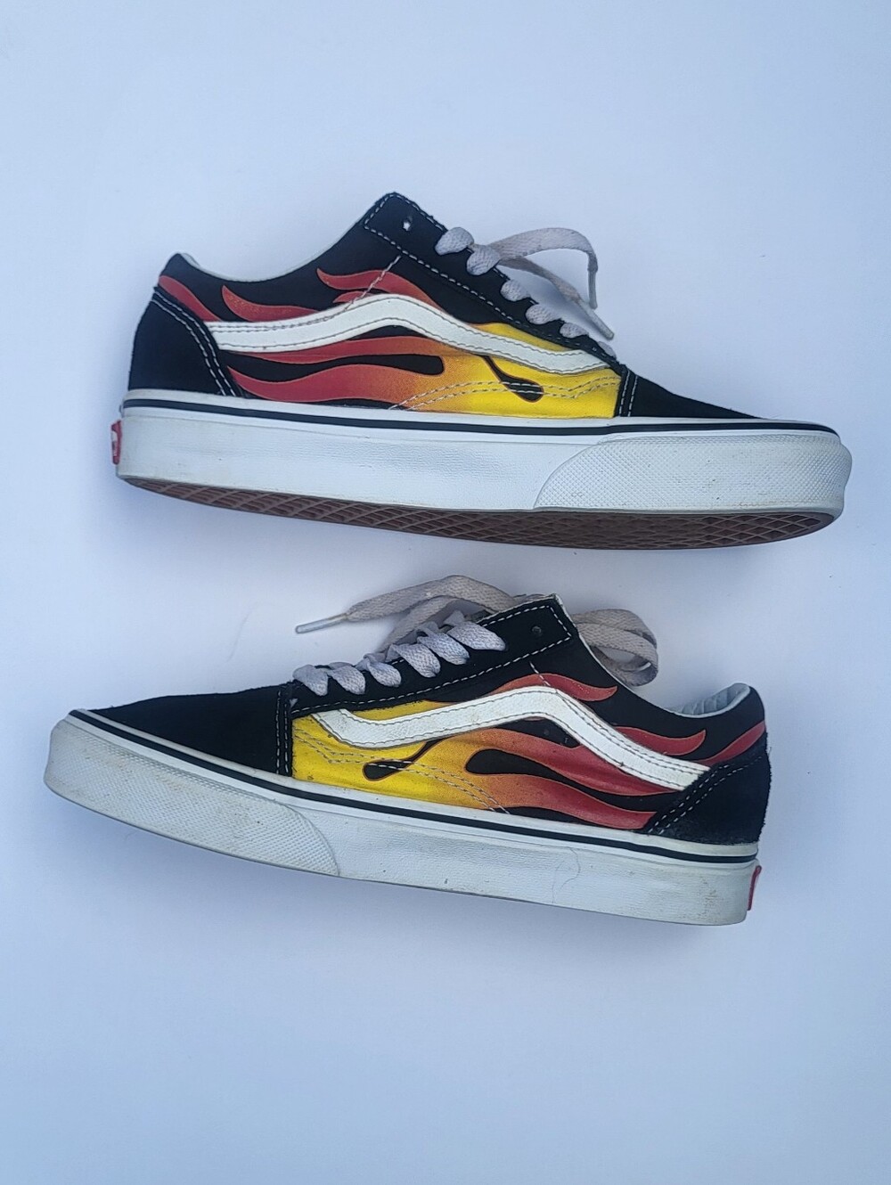Vans Old Skool Flame Sneakers Black Red Yellow - Men 4.5 Women 6